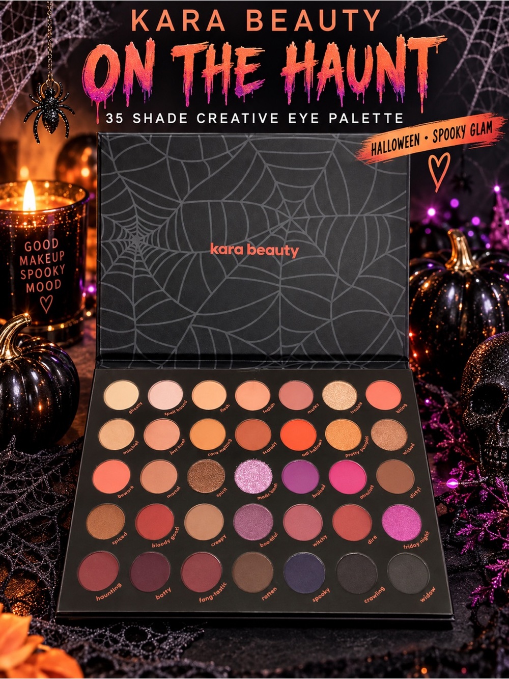 Kara Beauty On The Haunt 35 Shade Halloween Eyeshadow Palette NEW